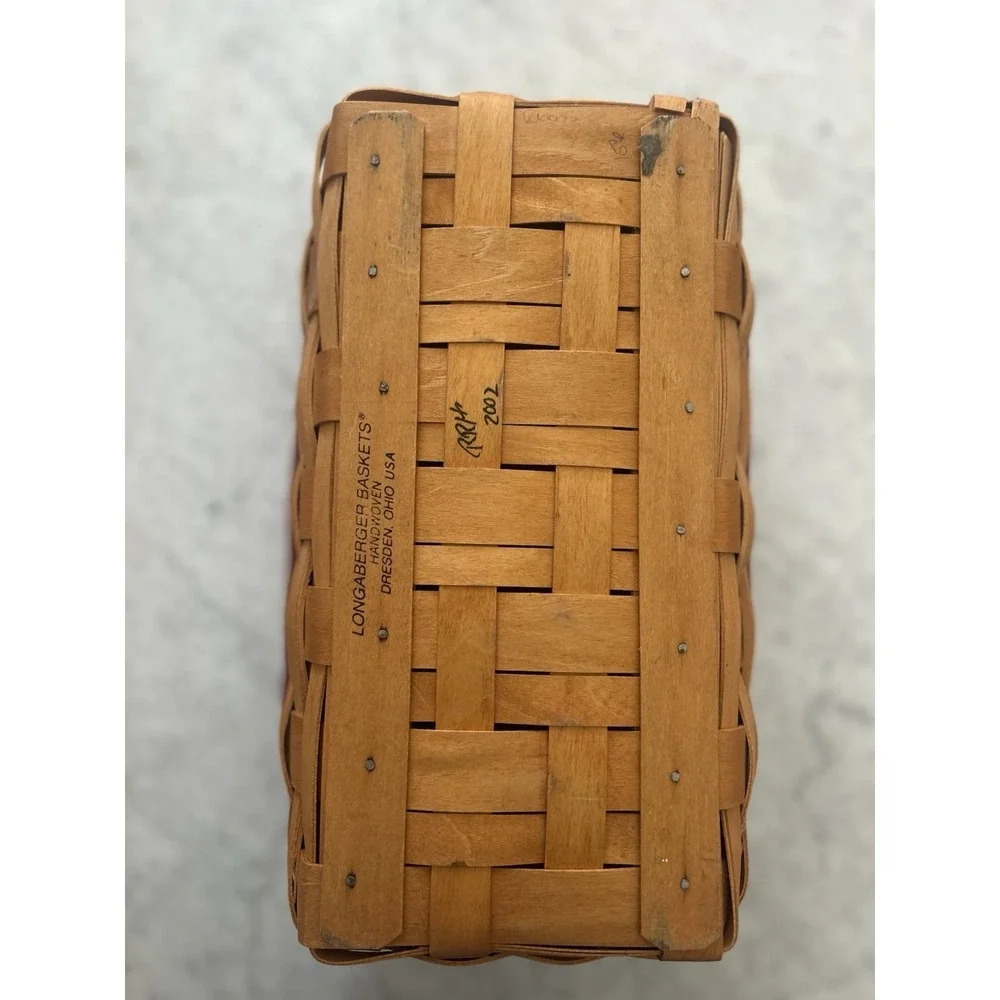 Longaberger 2000 Woven Long Tissue Box Basket with Wooden Lid, Liner & Skirt